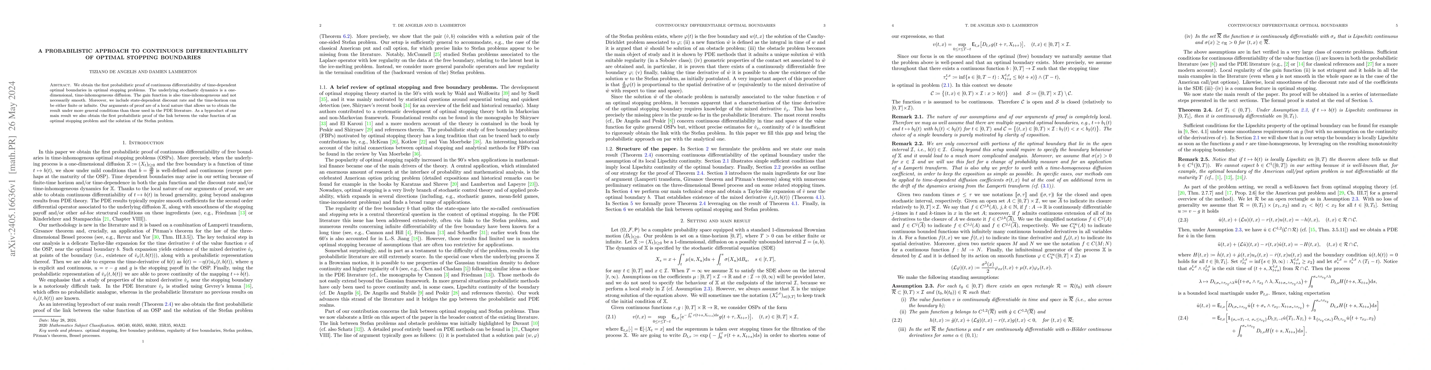 Thumbnail for A probabilistic approach to continuous differentiability of optimal
  stopping boundaries