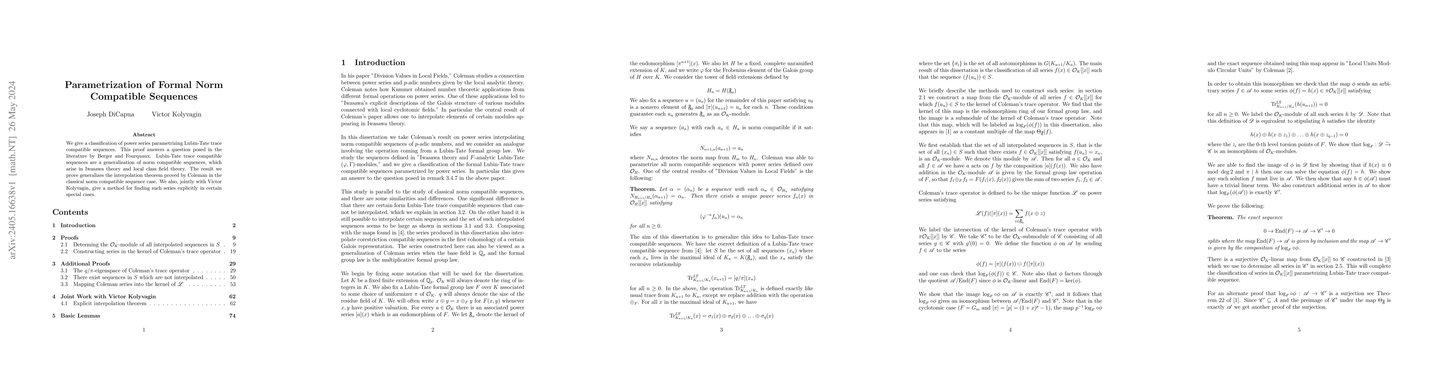 Thumbnail for Parametrization of Formal Norm Compatible Sequences