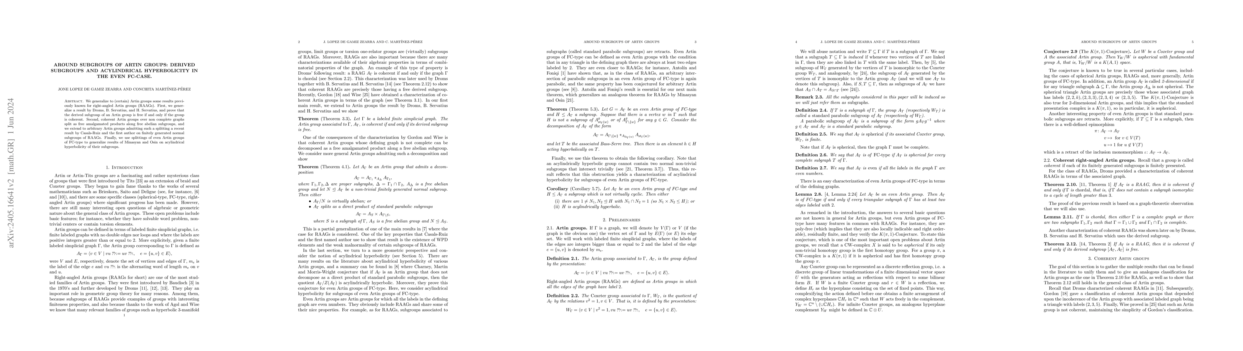 Thumbnail for Around subgroups of Artin groups: derived subgroups and acylindrical
  hyperbolicity in the even FC-case