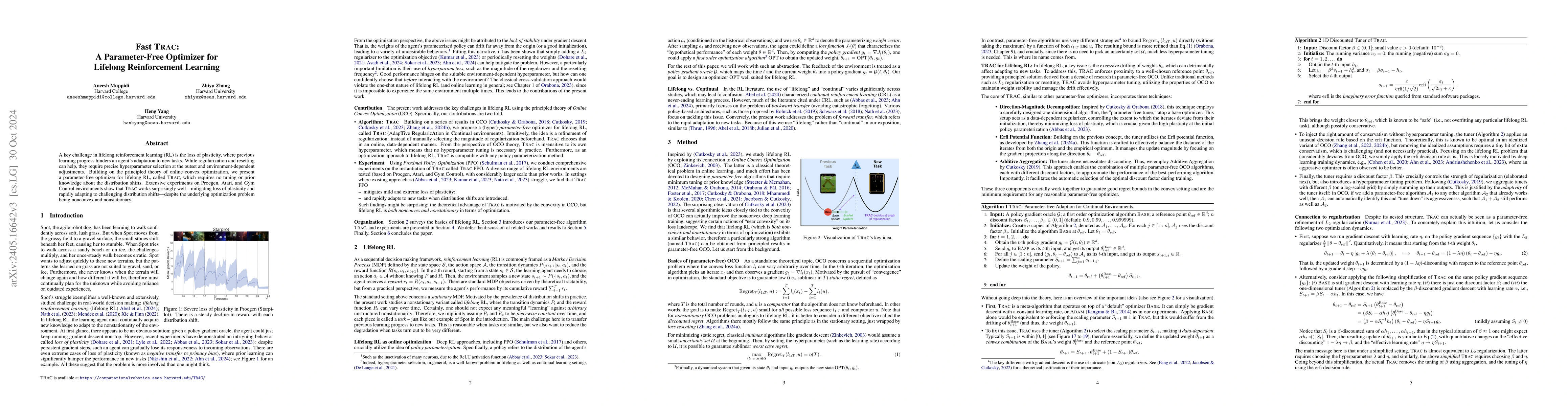 Thumbnail for Fast TRAC: A Parameter-Free Optimizer for Lifelong Reinforcement
  Learning