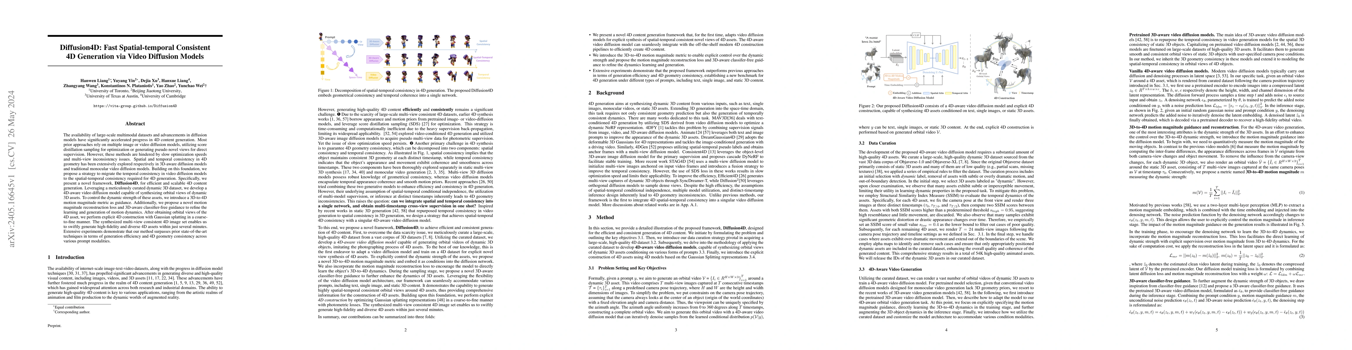 Thumbnail for Diffusion4D: Fast Spatial-temporal Consistent 4D Generation via Video
  Diffusion Models