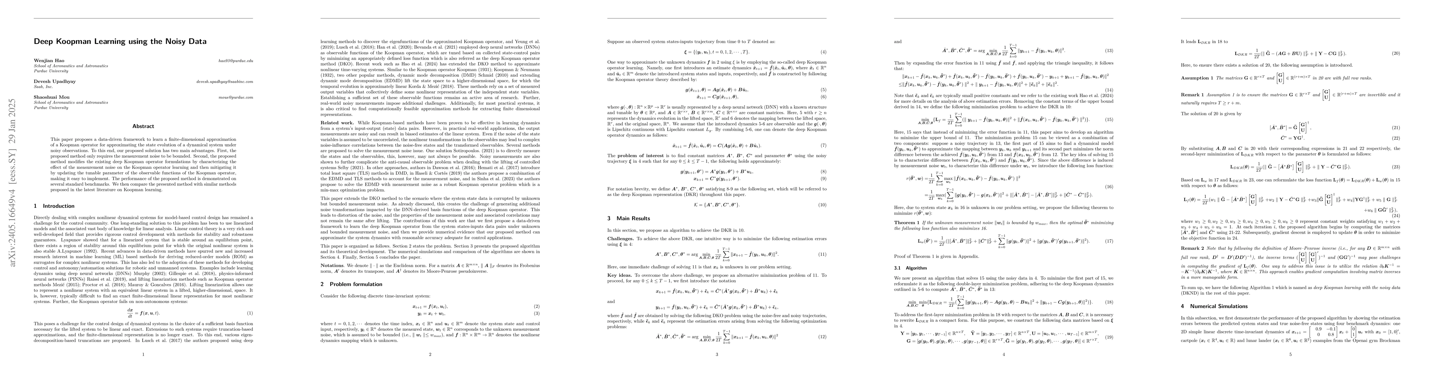 Thumbnail for Deep Koopman Learning using the Noisy Data