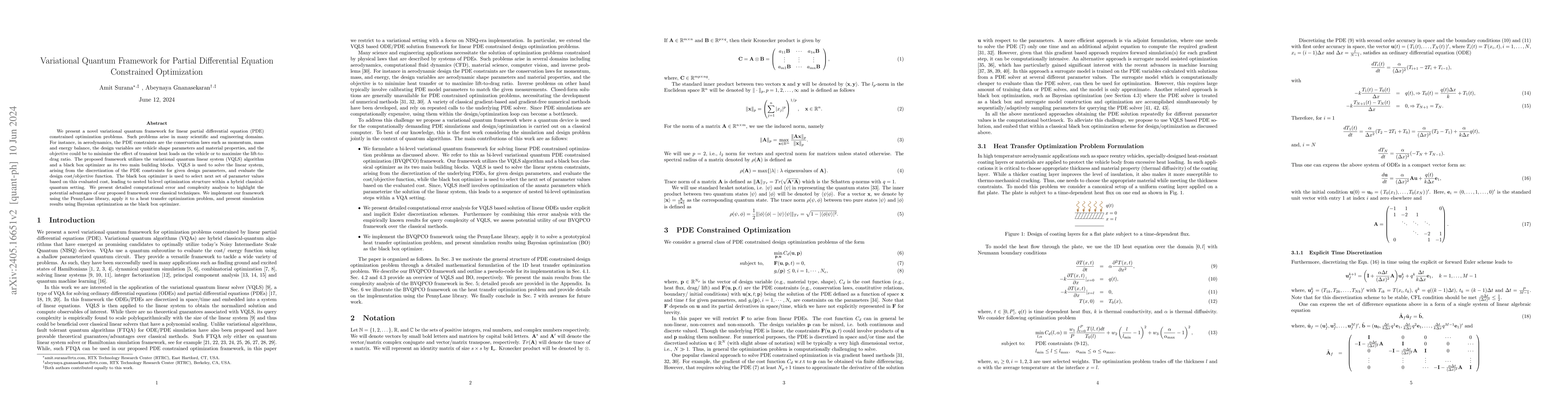 Thumbnail for Variational Quantum Framework for Partial Differential Equation
  Constrained Optimization