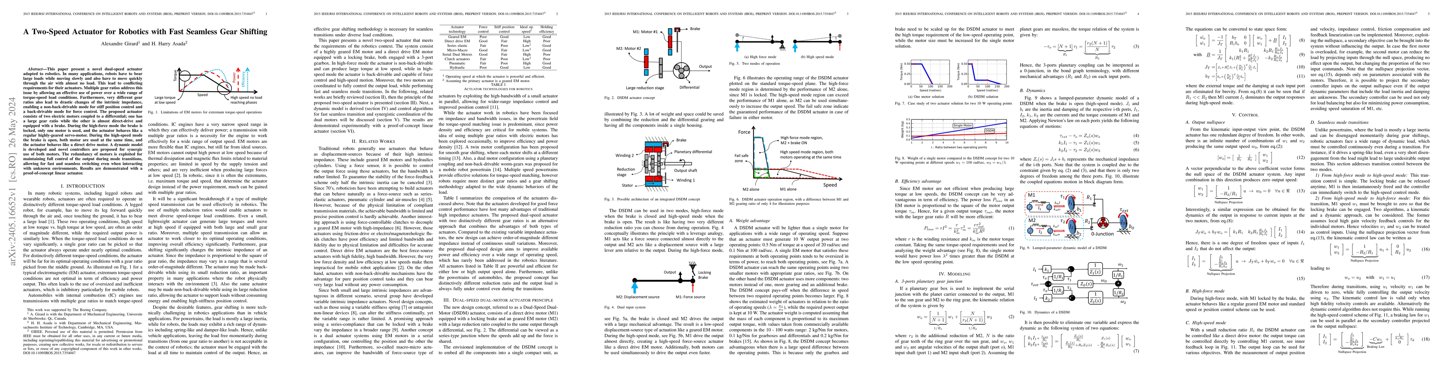 Thumbnail for A two-speed actuator for robotics with fast seamless gear shifting