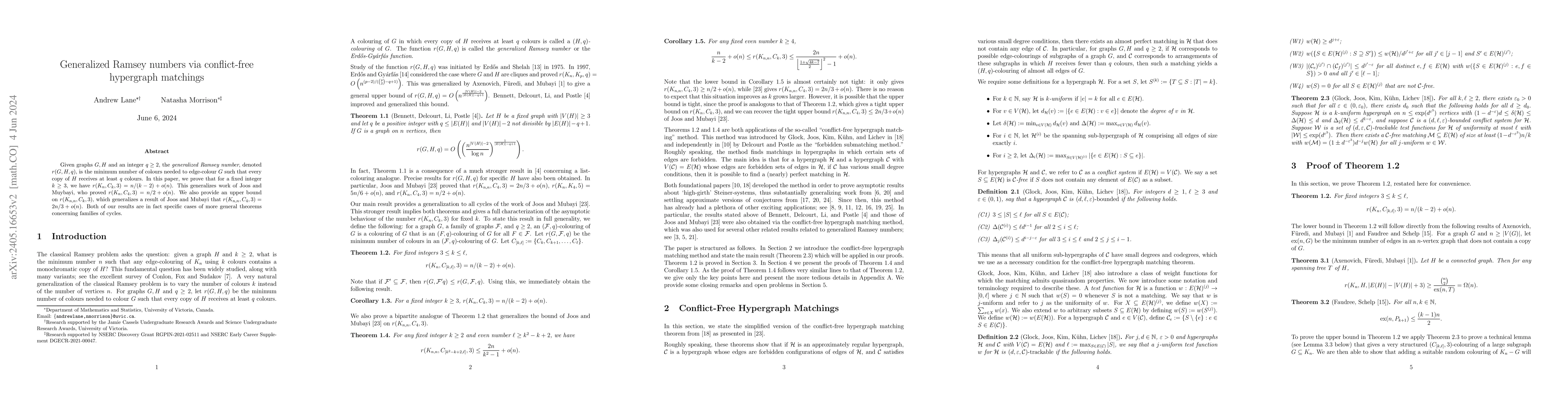 Thumbnail for Generalized Ramsey numbers via conflict-free hypergraph matchings