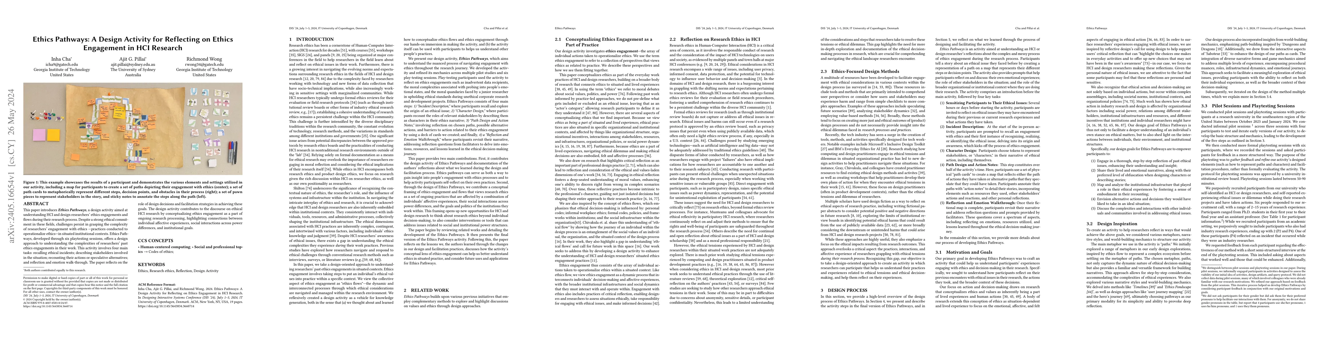 Thumbnail for Ethics Pathways: A Design Activity for Reflecting on Ethics Engagement
  in HCI Research