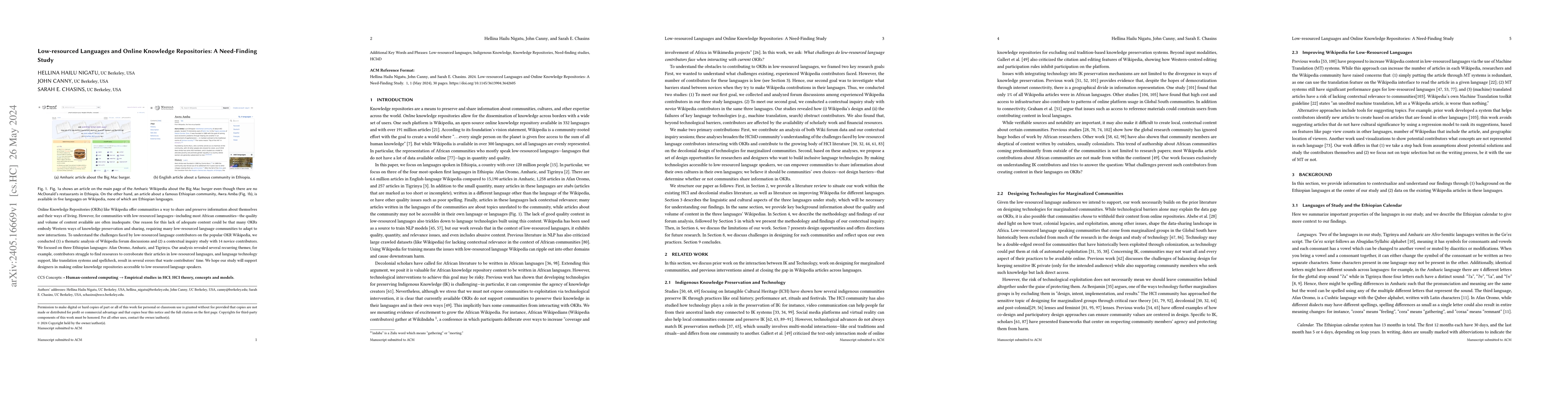 Thumbnail for Low-resourced Languages and Online Knowledge Repositories: A
  Need-Finding Study