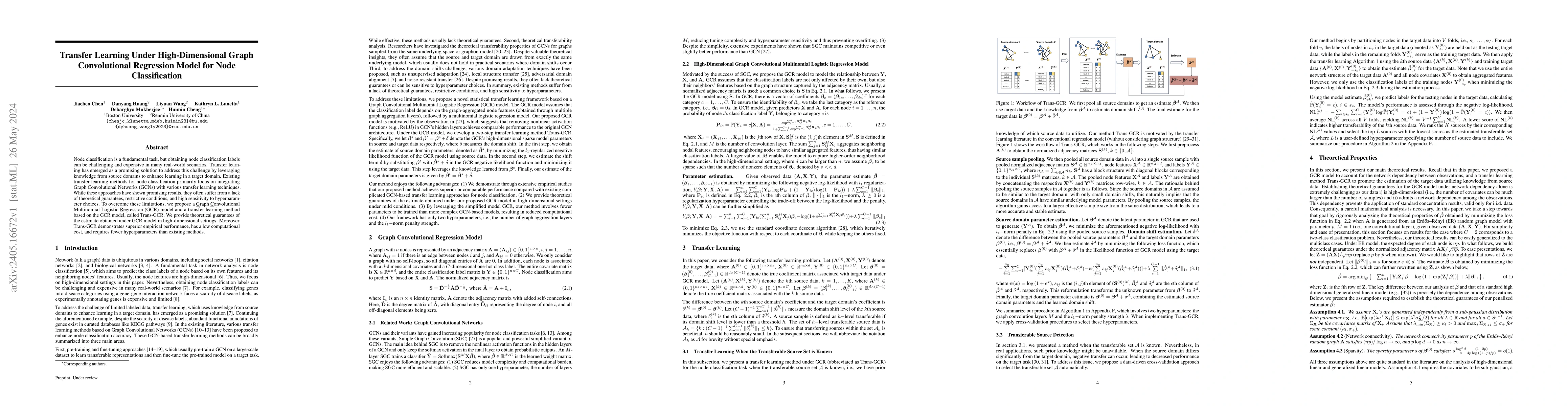 Thumbnail for Transfer Learning Under High-Dimensional Graph Convolutional Regression
  Model for Node Classification