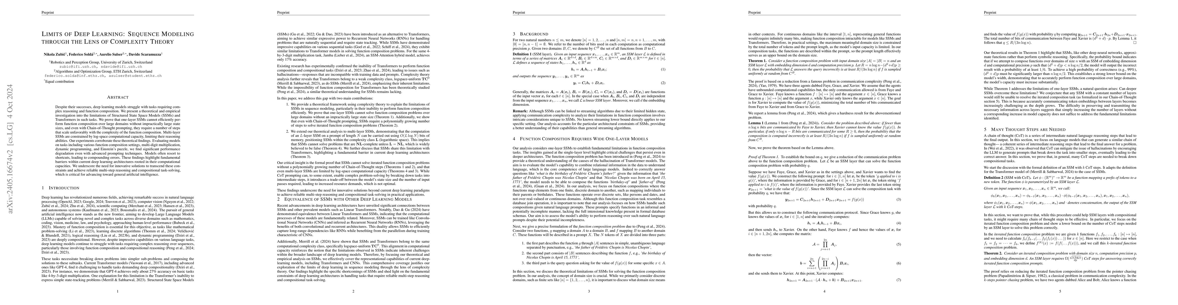 Thumbnail for Limits of Deep Learning: Sequence Modeling through the Lens of
  Complexity Theory