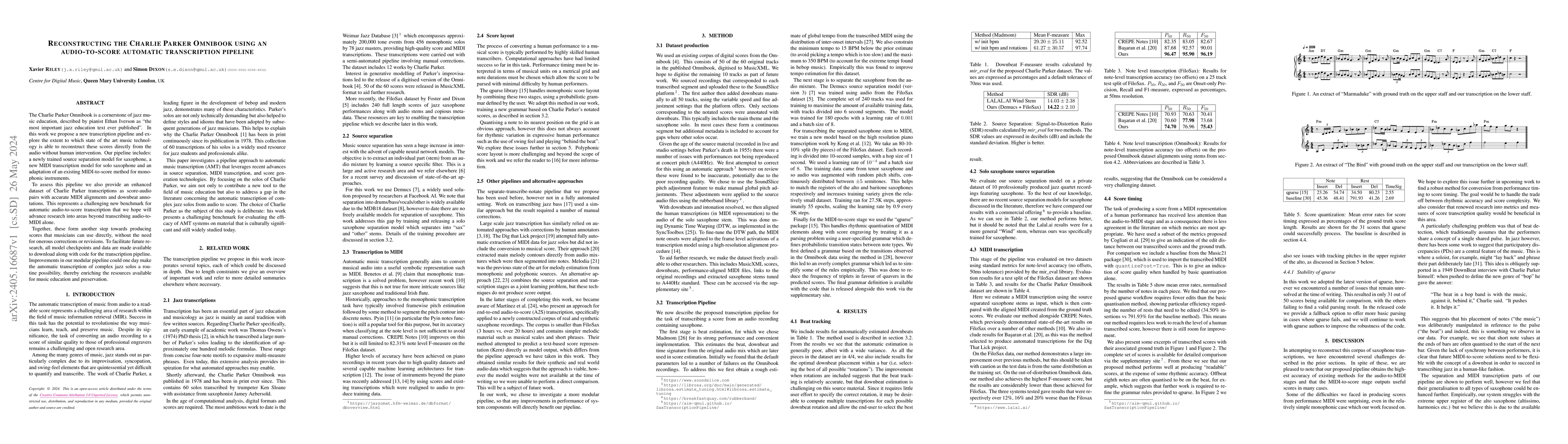 Thumbnail for Reconstructing the Charlie Parker Omnibook using an audio-to-score
  automatic transcription pipeline