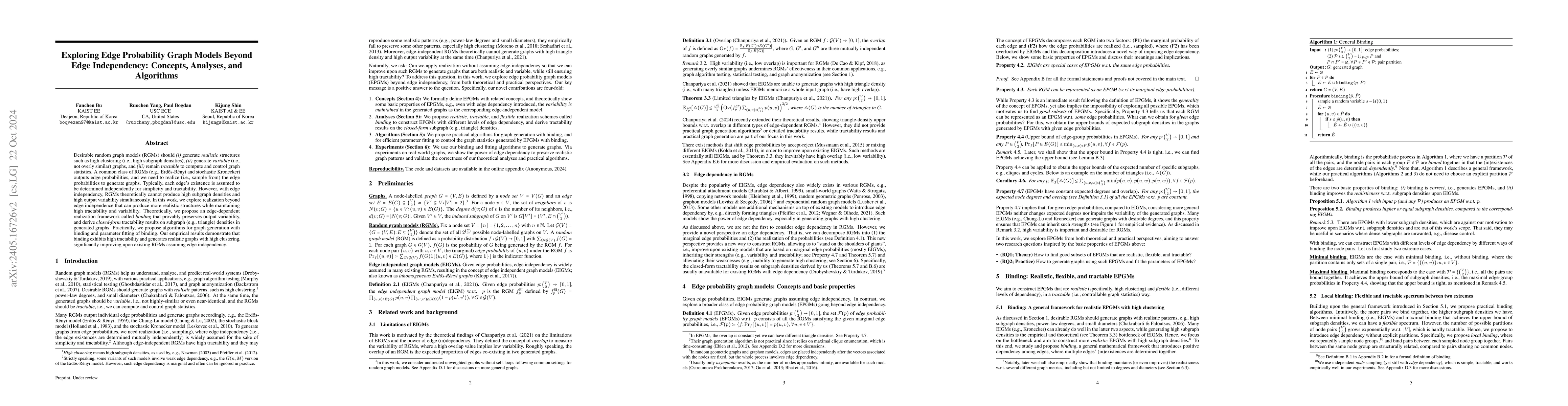 Thumbnail for Exploring Edge Probability Graph Models Beyond Edge Independency:
  Concepts, Analyses, and Algorithms