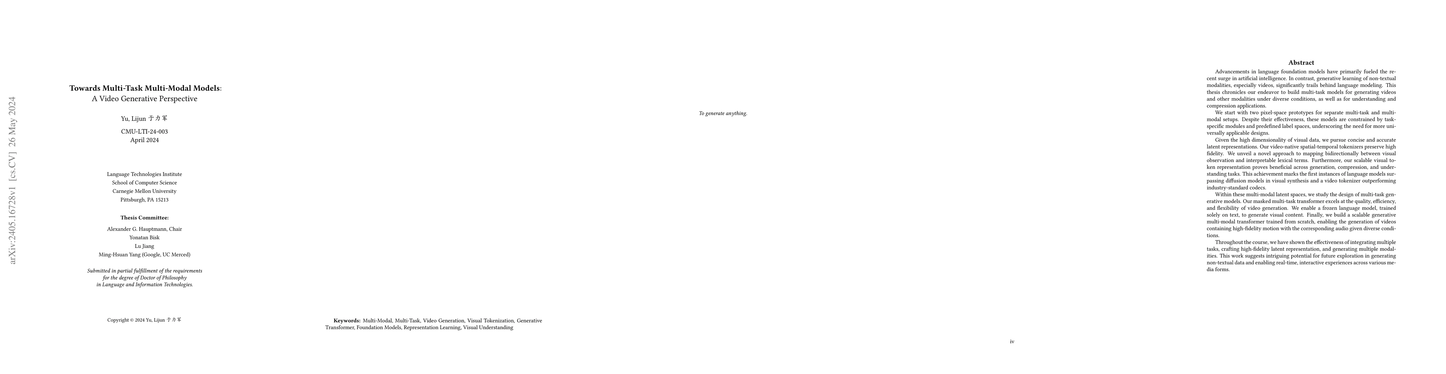 Thumbnail for Towards Multi-Task Multi-Modal Models: A Video Generative Perspective