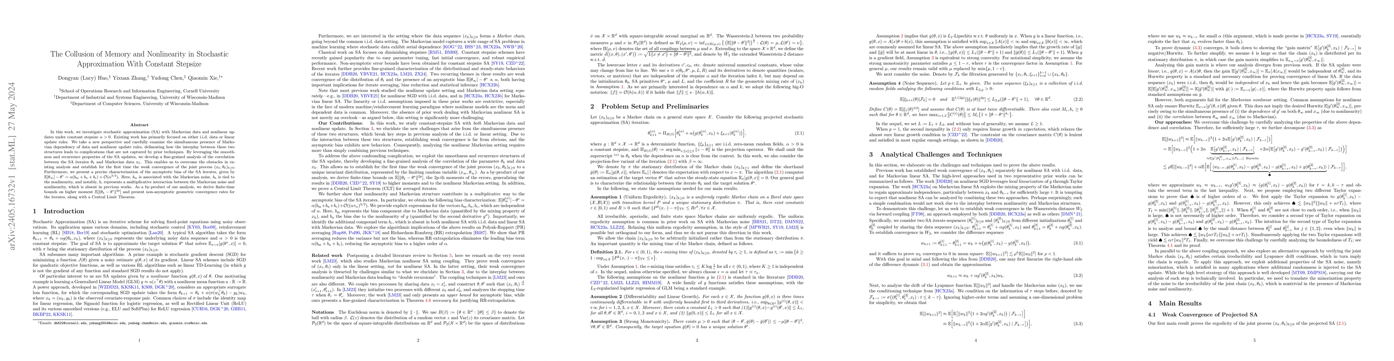 Thumbnail for The Collusion of Memory and Nonlinearity in Stochastic Approximation
  With Constant Stepsize