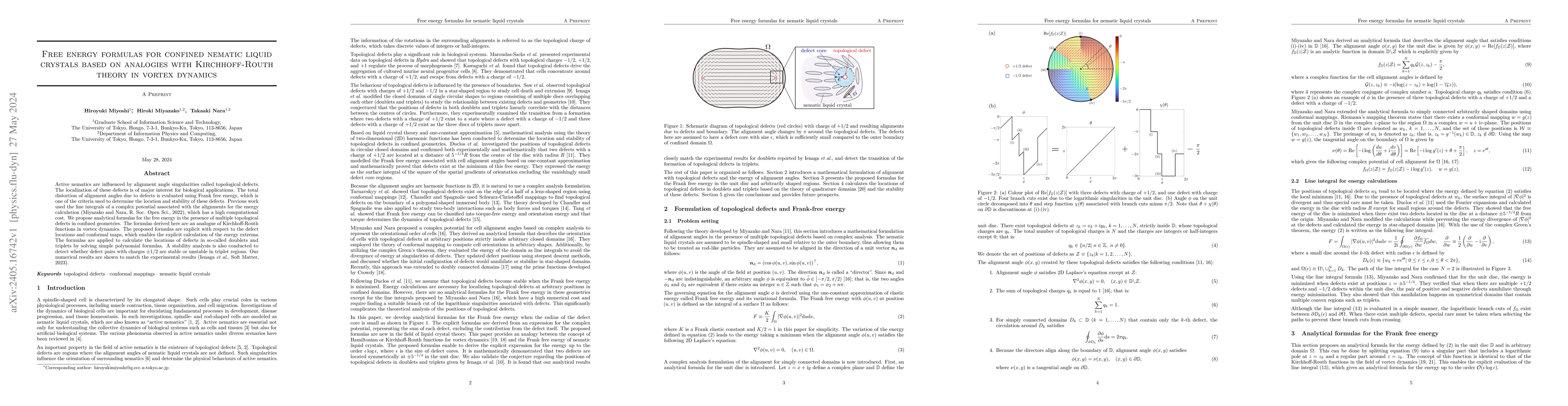 Thumbnail for Free energy formulas for confined nematic liquid crystals based on
  analogies with Kirchhoff-Routh theory in vortex dynamics