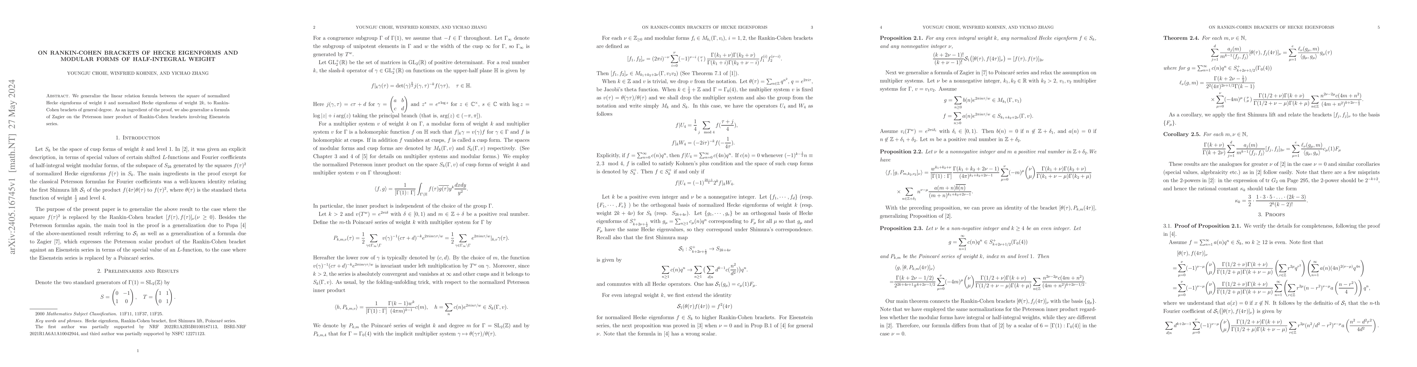 Thumbnail for On Rankin-Cohen Brackets of Hecke Eigenforms and Modular Forms of
  Half-Integral Weight