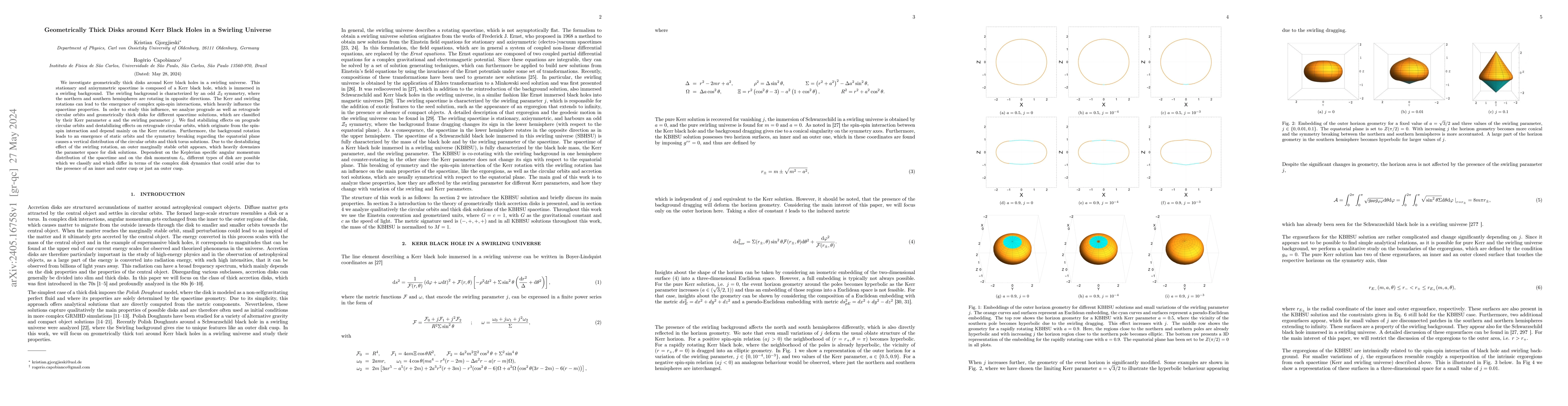 Thumbnail for Geometrically Thick Disks around Kerr Black Holes in a Swirling Universe