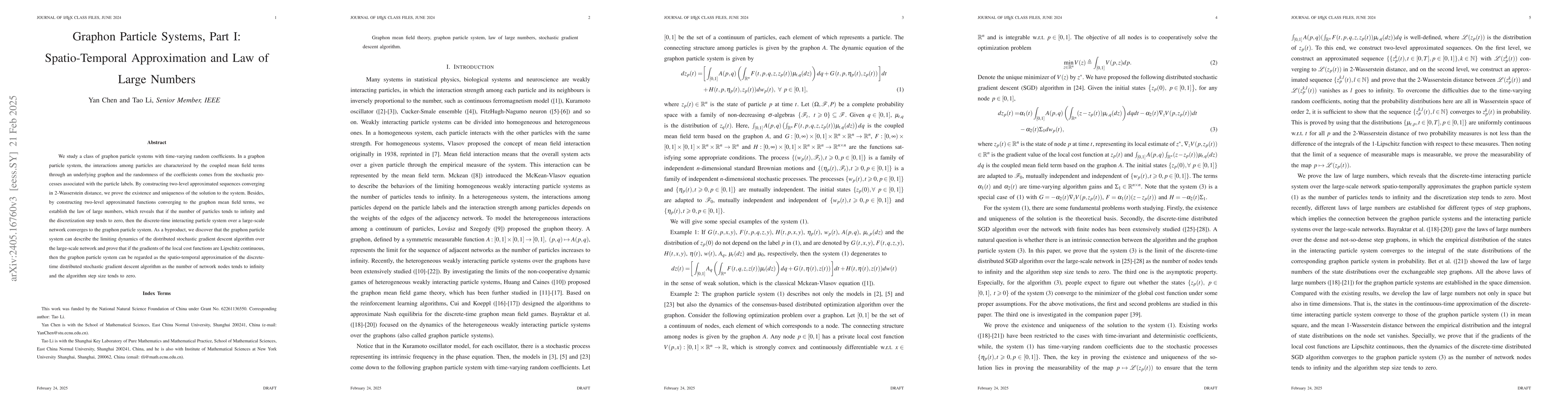 Thumbnail for Graphon Particle Systems, Part I: Spatio-Temporal Approximation and Law
  of Large Numbers