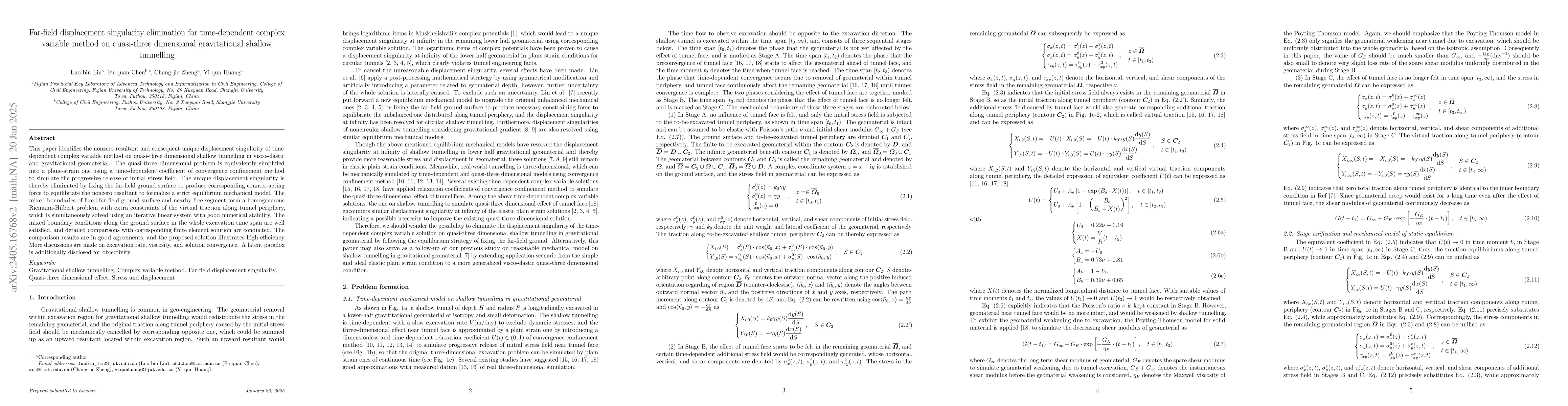 Thumbnail for Time-dependent complex variable solution on quasi three-dimensional
  shallow tunnelling in gravititational geomaterial with reasonable far-field
  displacement