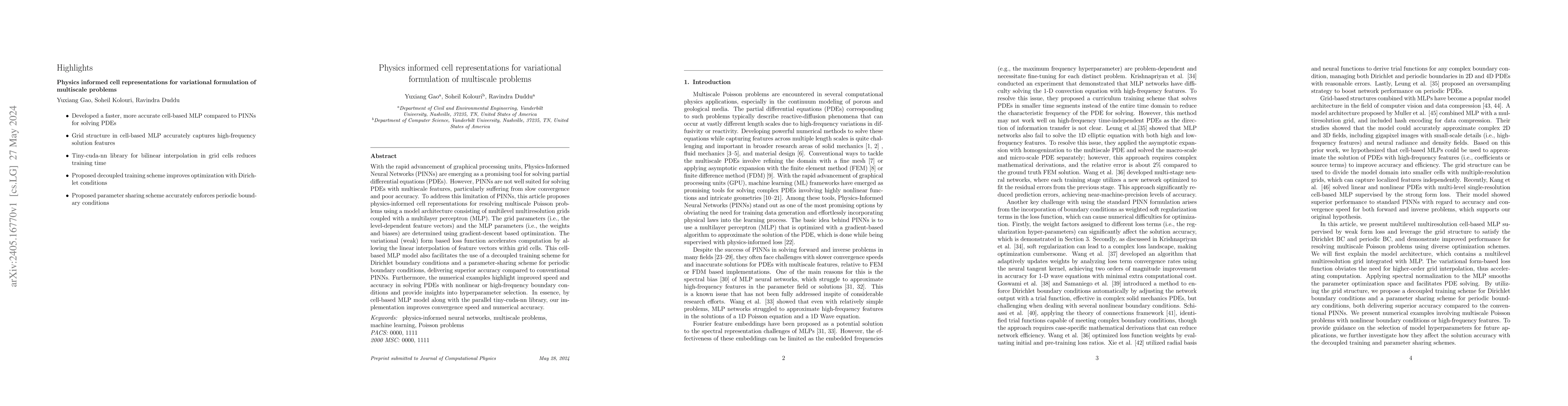 Thumbnail for Physics informed cell representations for variational formulation of
  multiscale problems