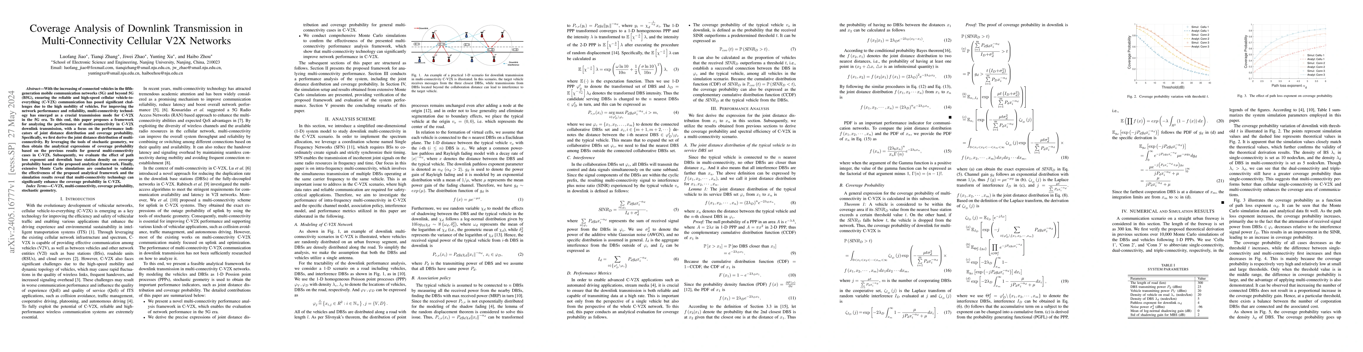 Thumbnail for Coverage Analysis of Downlink Transmission in Multi-Connectivity
  Cellular V2X Networks