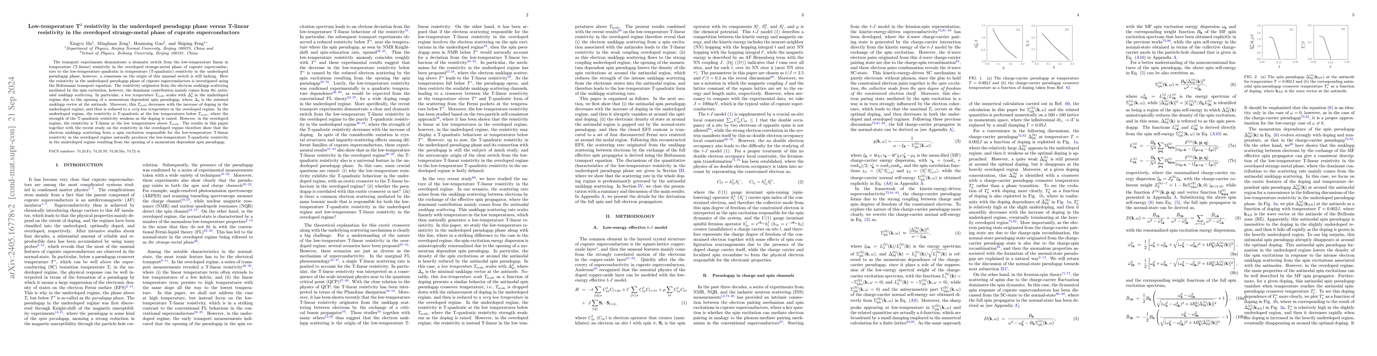 Thumbnail for Unusual switch from low-temperature T-quadratic resistivity in the
  underdoped pseudogap phase of cuprate superconductors to low-temperature
  T-linear resistivity in the overdoped strange-metal phase
