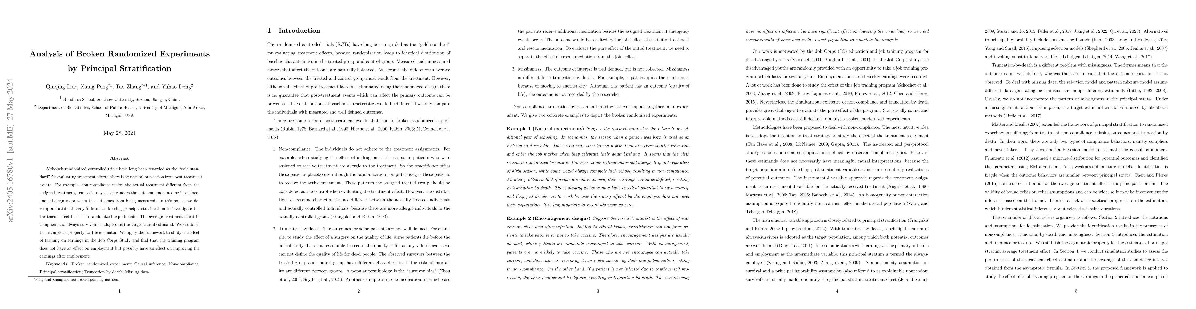 Thumbnail for Analysis of Broken Randomized Experiments by Principal Stratification