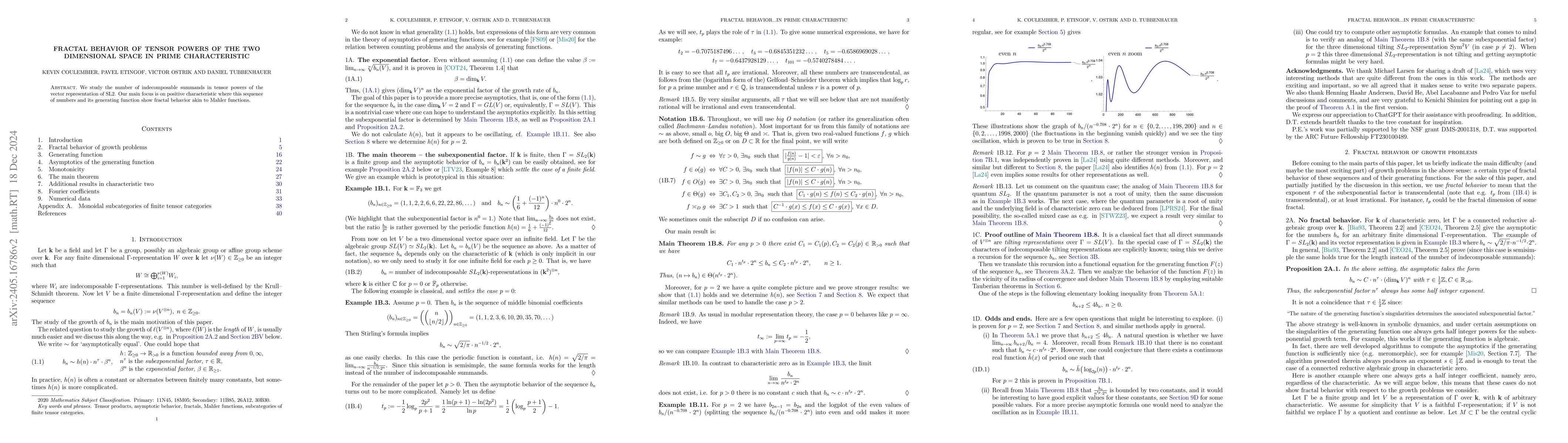 Thumbnail for Fractal behavior of tensor powers of the two dimensional space in prime
  characteristic