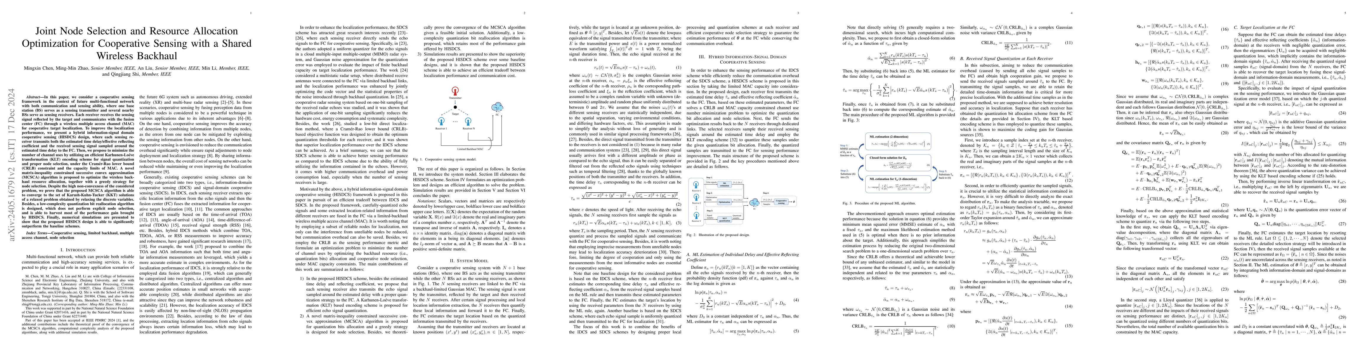 Thumbnail for Joint Node Selection and Resource Allocation Optimization for
  Cooperative Sensing with a Shared Wireless Backhaul