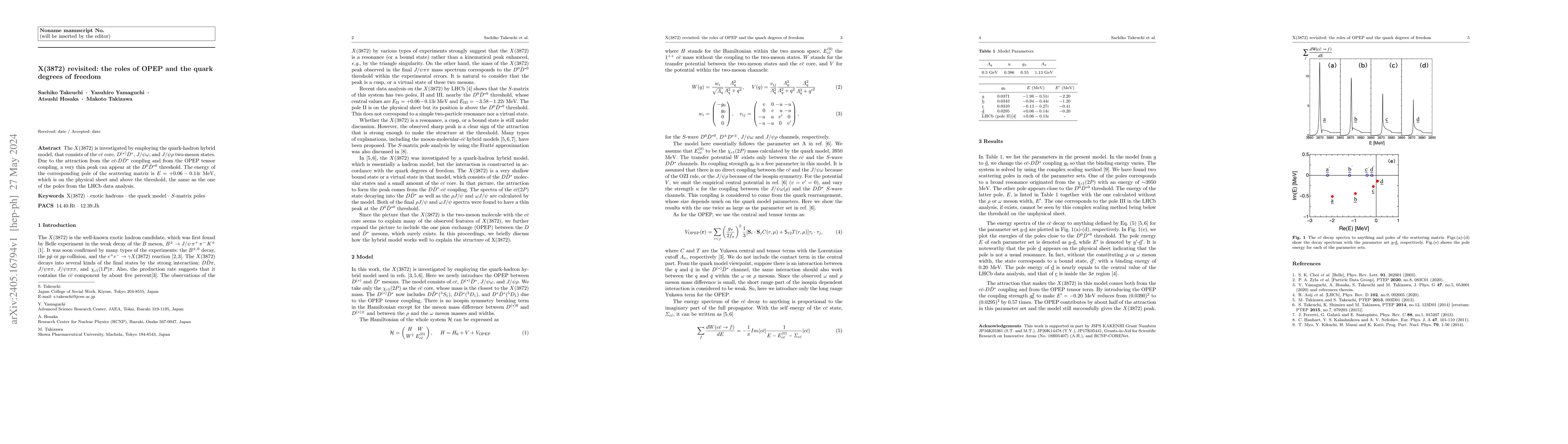 Thumbnail for X(3872) revisited: the roles of OPEP and the quark degrees of freedom