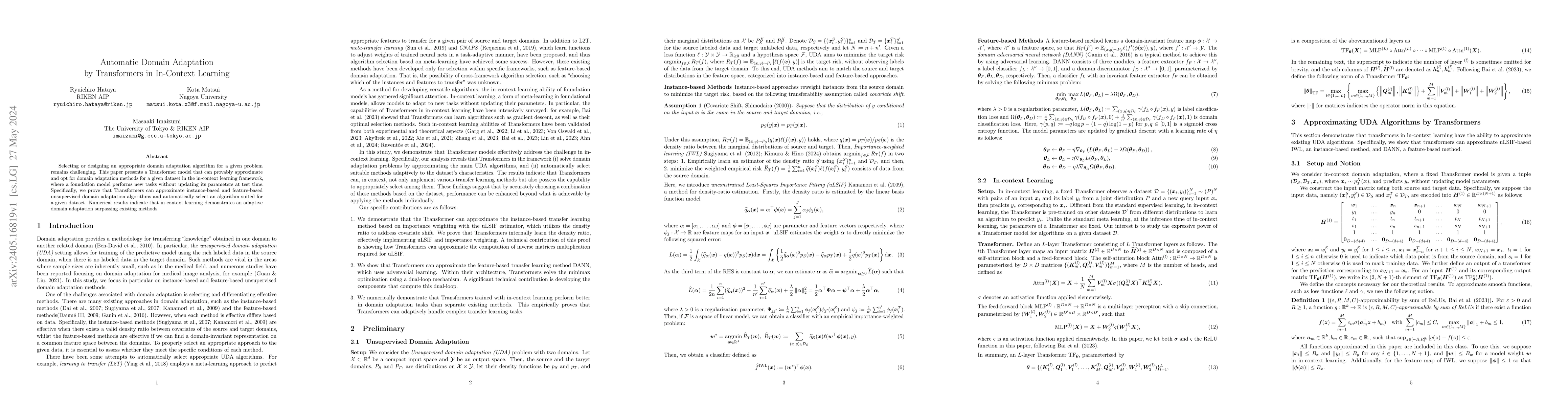 Thumbnail for Automatic Domain Adaptation by Transformers in In-Context Learning
