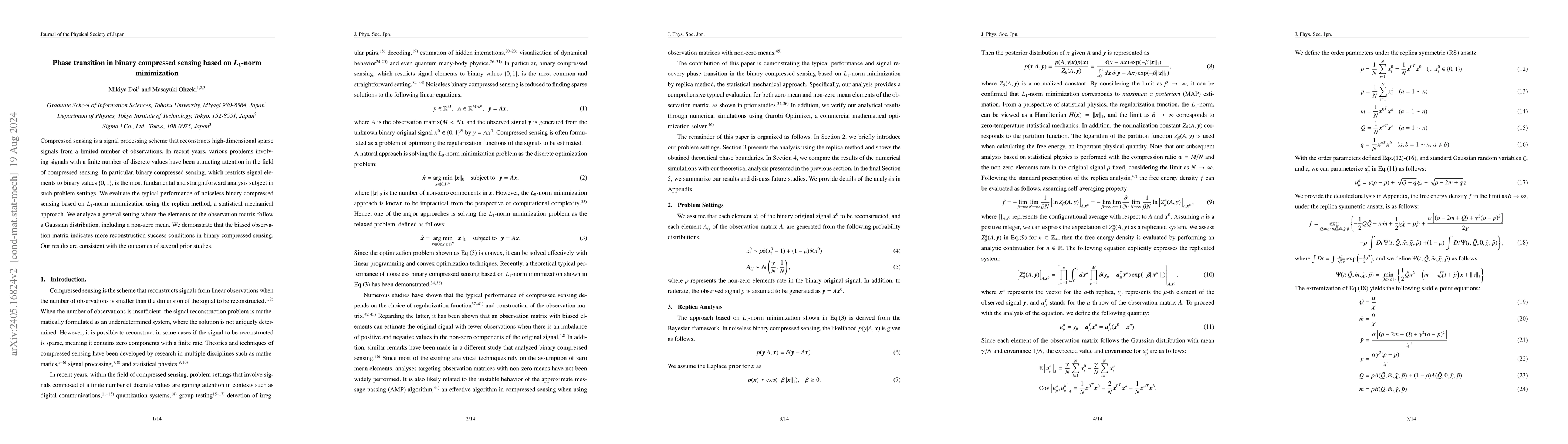 Thumbnail for Phase transition in binary compressed sensing based on $L_{1}$-norm
  minimization