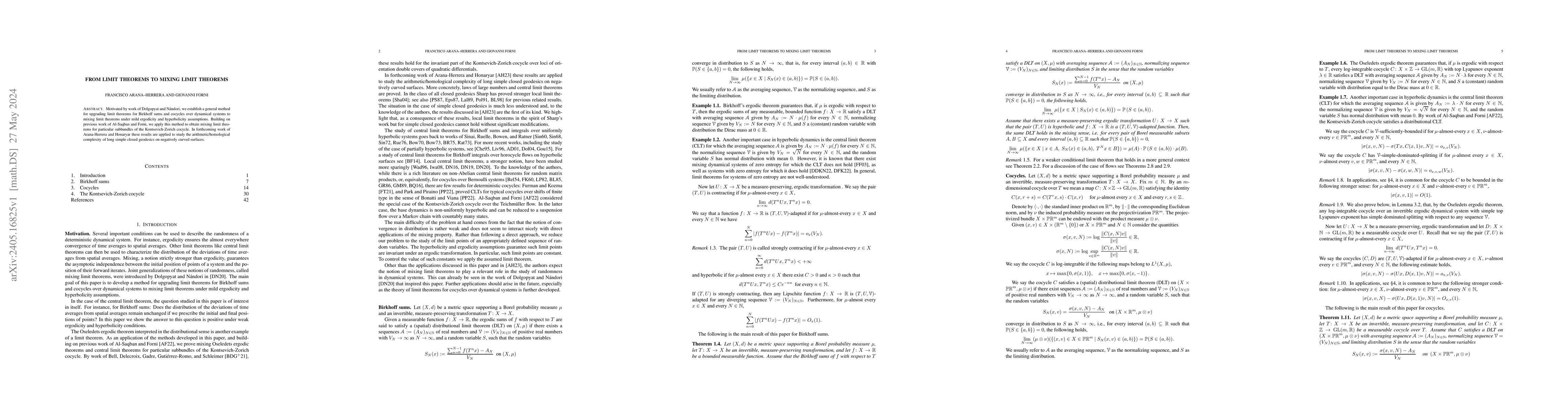 Thumbnail for From limit theorems to mixing limit theorems