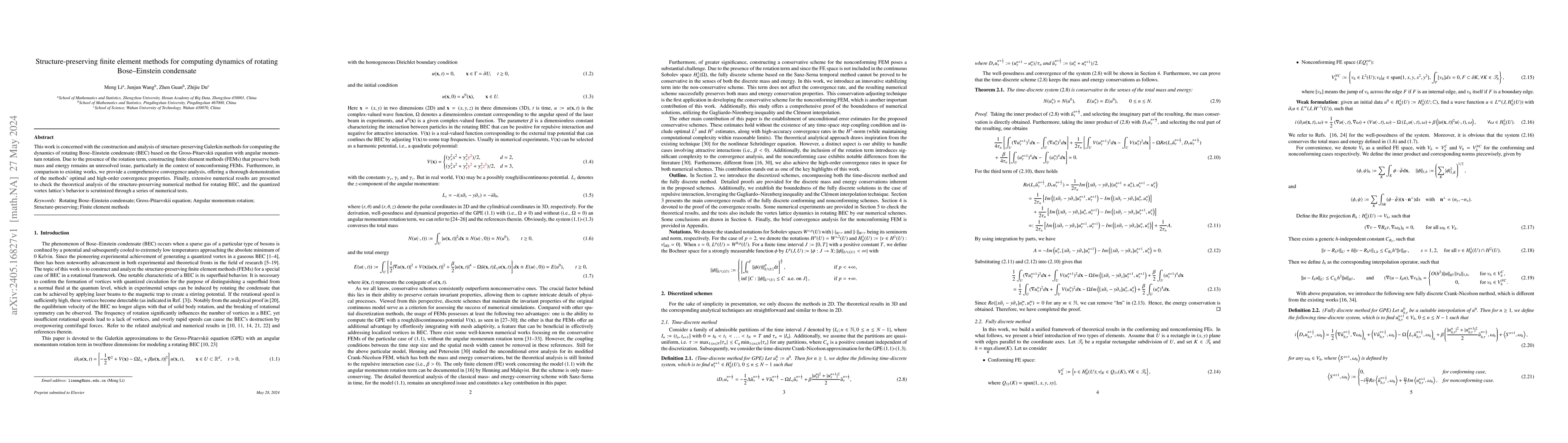 Thumbnail for Structure-preserving finite element methods for computing dynamics of
  rotating Bose-Einstein condensate