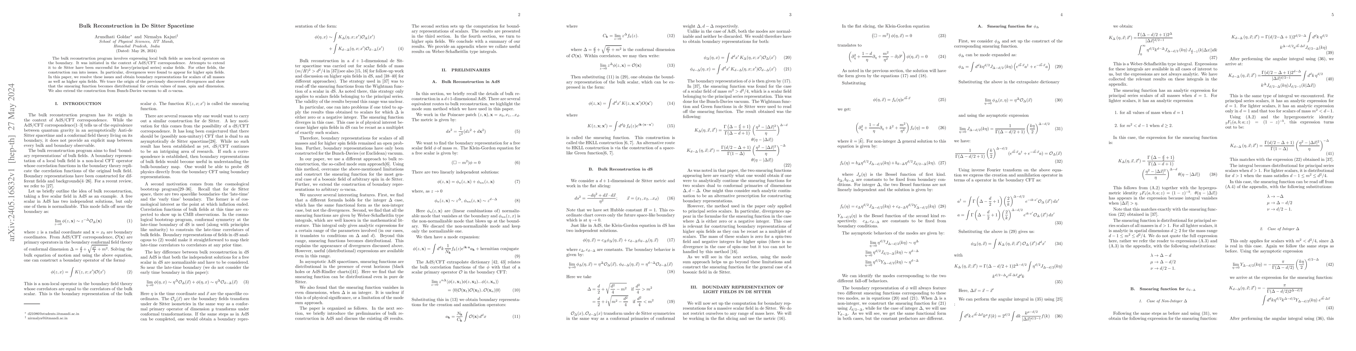 Thumbnail for Bulk Reconstruction in De Sitter Spacetime