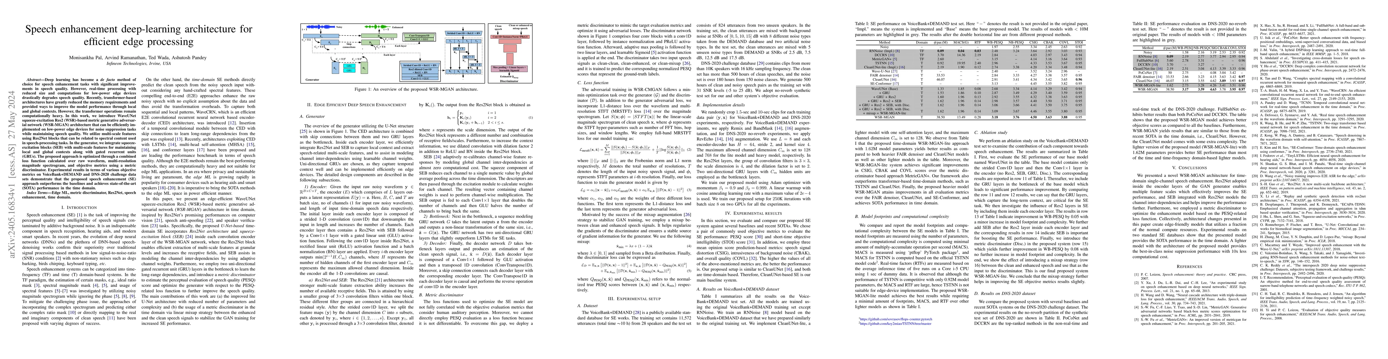 Thumbnail for Speech enhancement deep-learning architecture for efficient edge
  processing