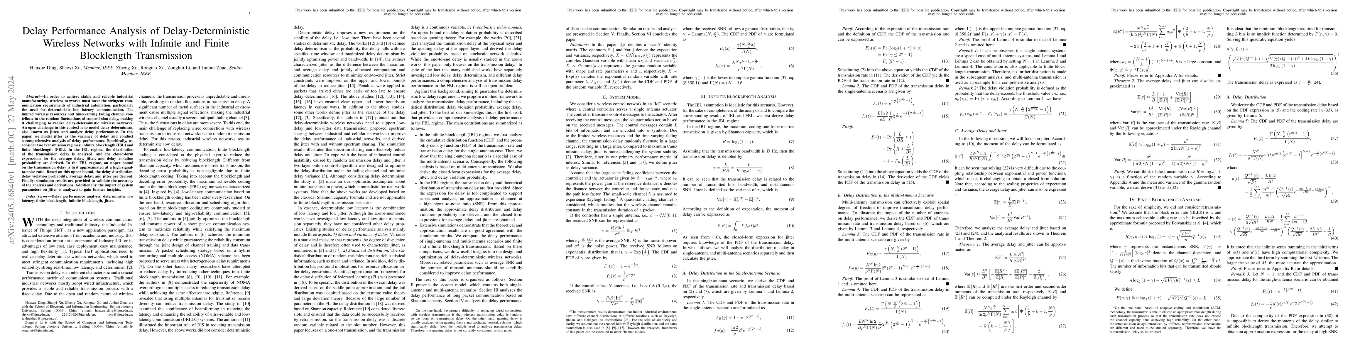 Thumbnail for Delay Performance Analysis of Delay-Deterministic Wireless Networks with
  Infinite and Finite Blocklength Transmission