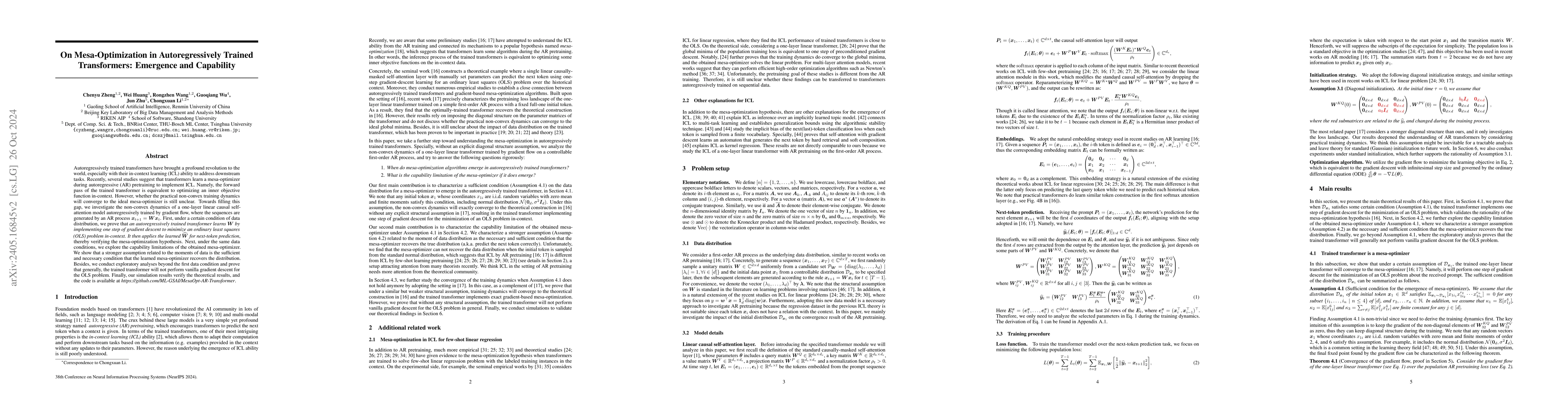 Thumbnail for On Mesa-Optimization in Autoregressively Trained Transformers: Emergence
  and Capability