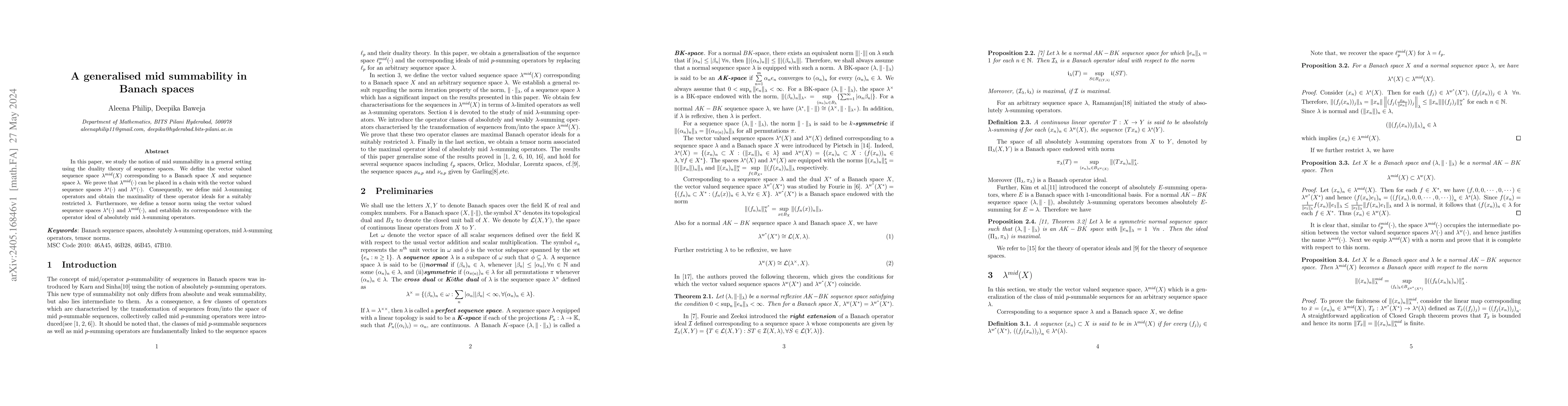 Thumbnail for A generalised mid summability in Banach spaces
