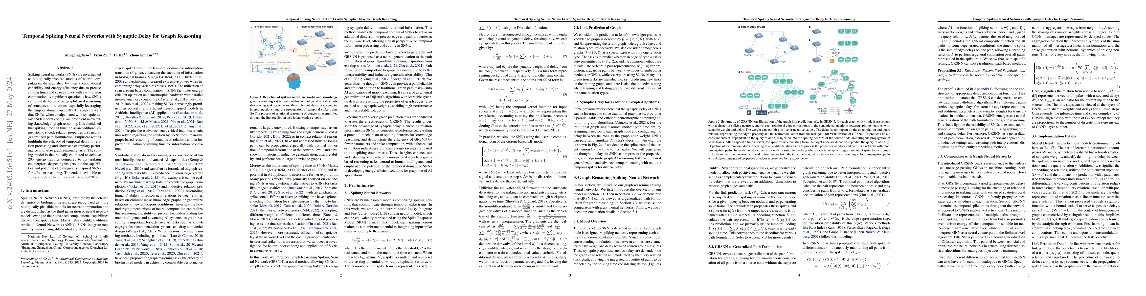Thumbnail for Temporal Spiking Neural Networks with Synaptic Delay for Graph Reasoning