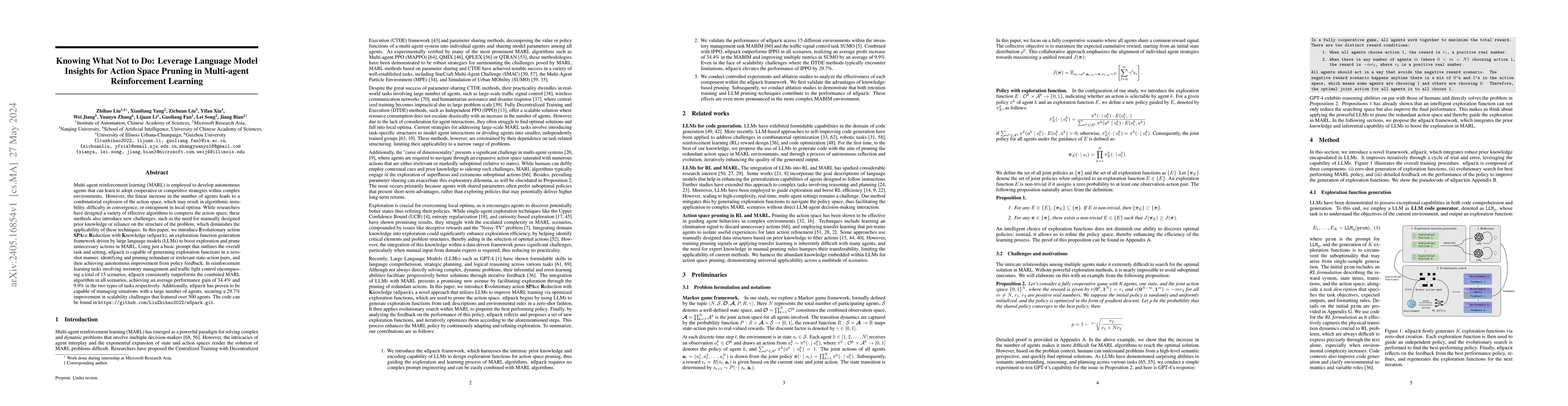 Thumbnail for Knowing What Not to Do: Leverage Language Model Insights for Action
  Space Pruning in Multi-agent Reinforcement Learning