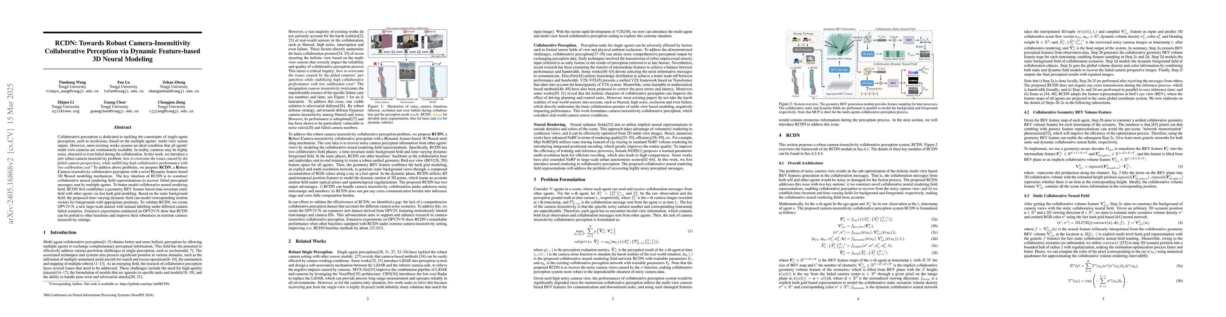 Thumbnail for RCDN: Towards Robust Camera-Insensitivity Collaborative Perception via
  Dynamic Feature-based 3D Neural Modeling