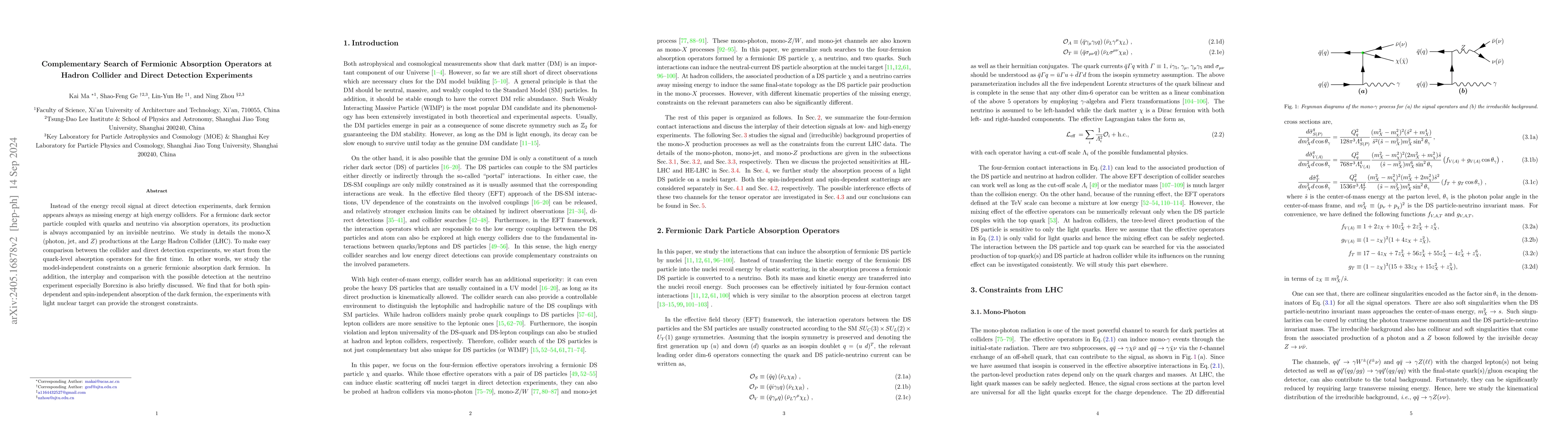 Thumbnail for Complementary Search of Fermionic Absorption Operators at Hadron
  Collider and Direct Detection Experiments