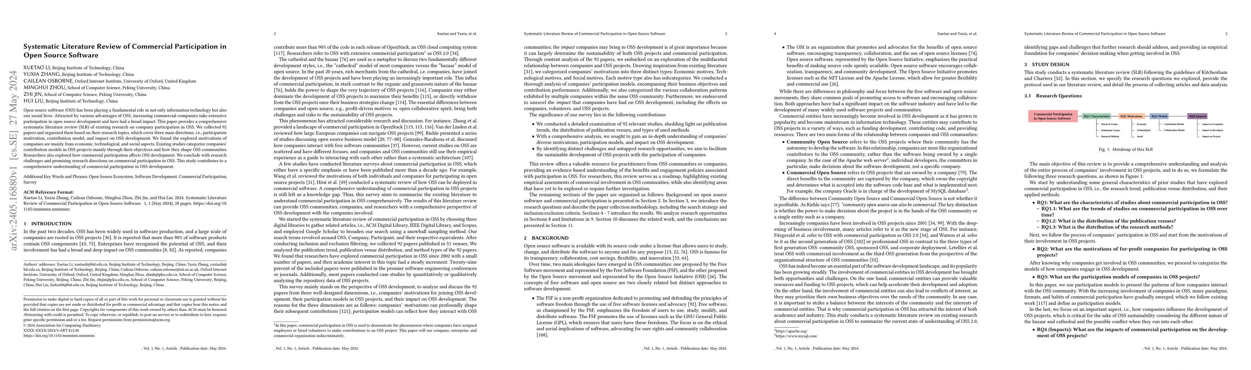 Thumbnail for Systematic Literature Review of Commercial Participation in Open Source
  Software