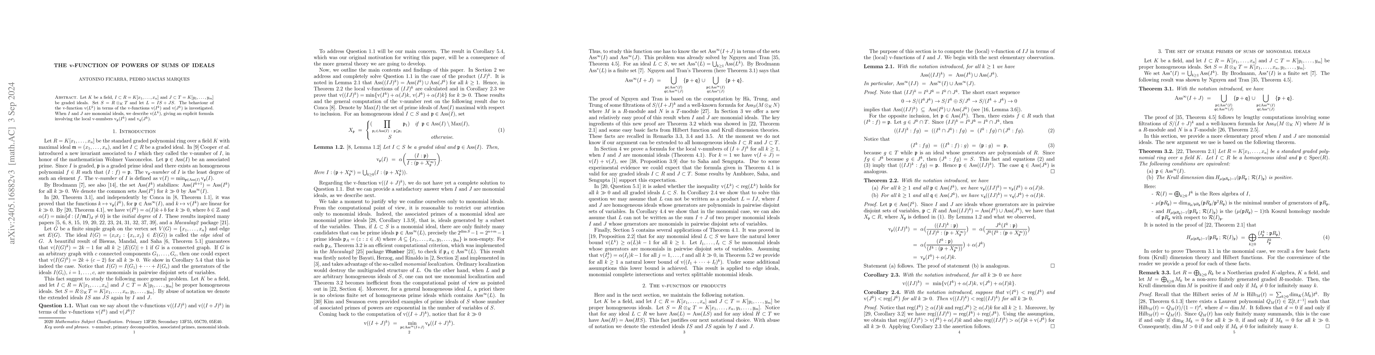 Thumbnail for The $\text{v}$-function of powers of sums of ideals