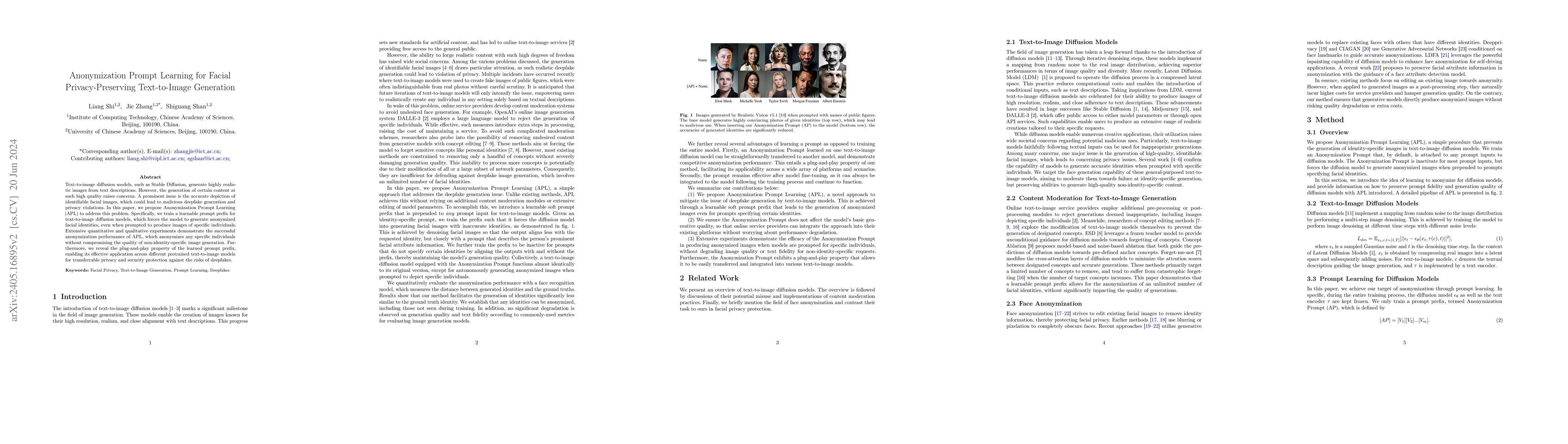 Thumbnail for Anonymization Prompt Learning for Facial Privacy-Preserving
  Text-to-Image Generation