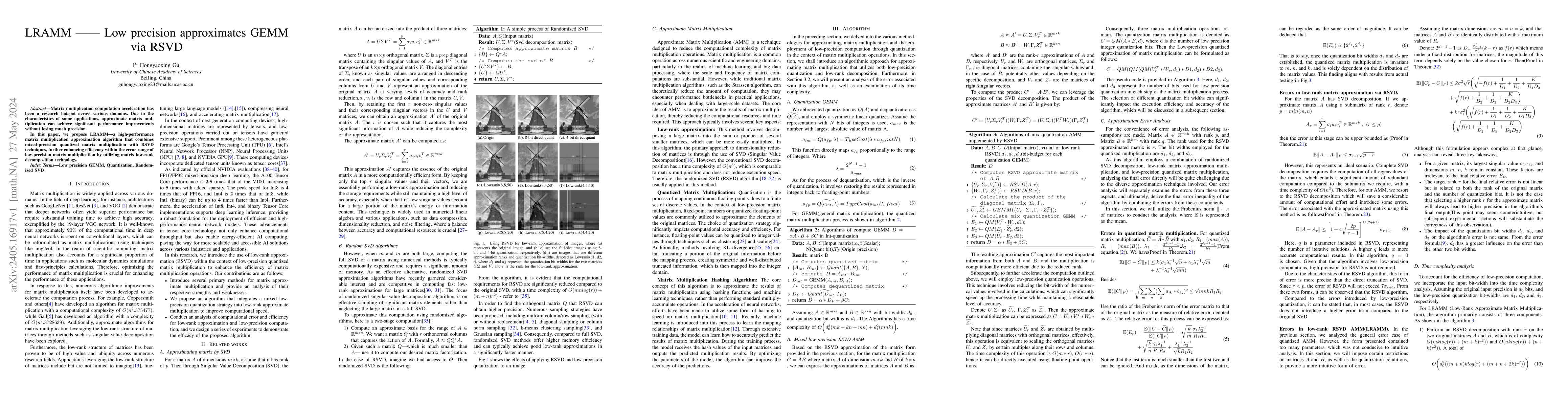 Thumbnail for LRAMM -- Low precision approximates GEMM via RSVD