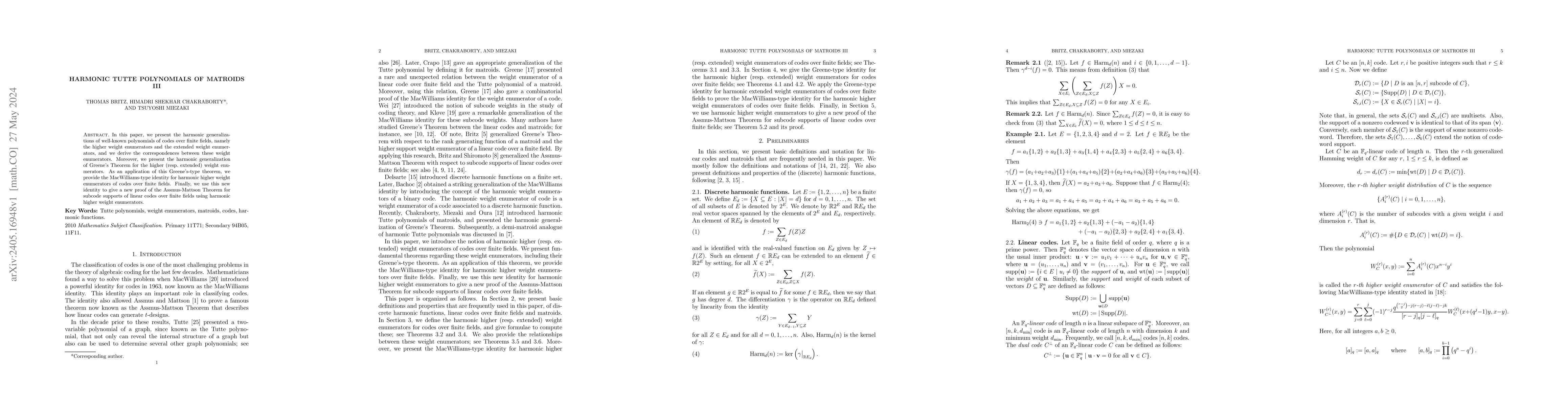 Thumbnail for Harmonic Tutte polynomials of matroids III