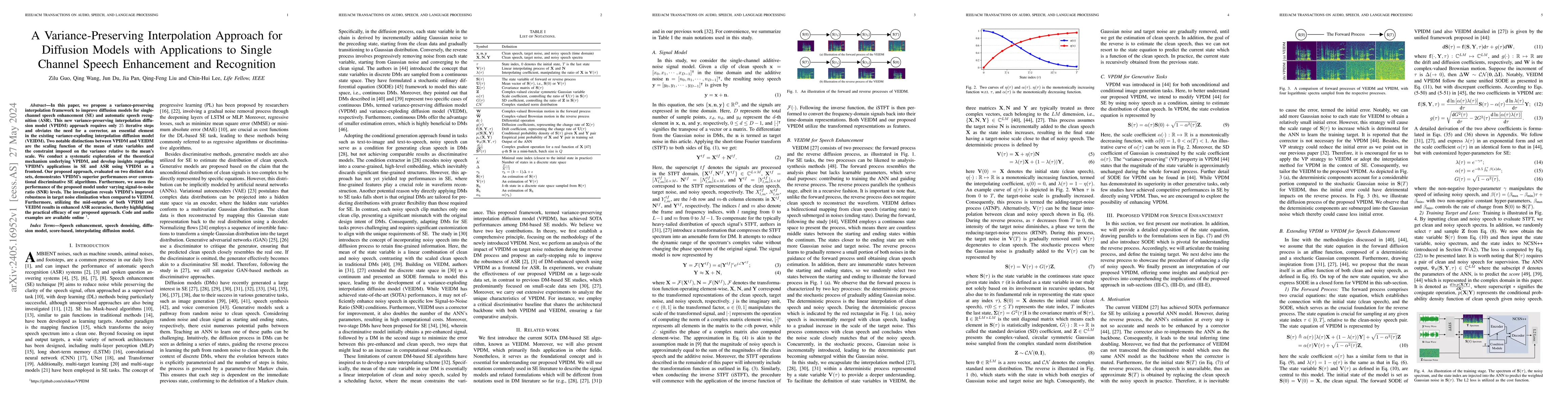 Thumbnail for A Variance-Preserving Interpolation Approach for Diffusion Models with
  Applications to Single Channel Speech Enhancement and Recognition