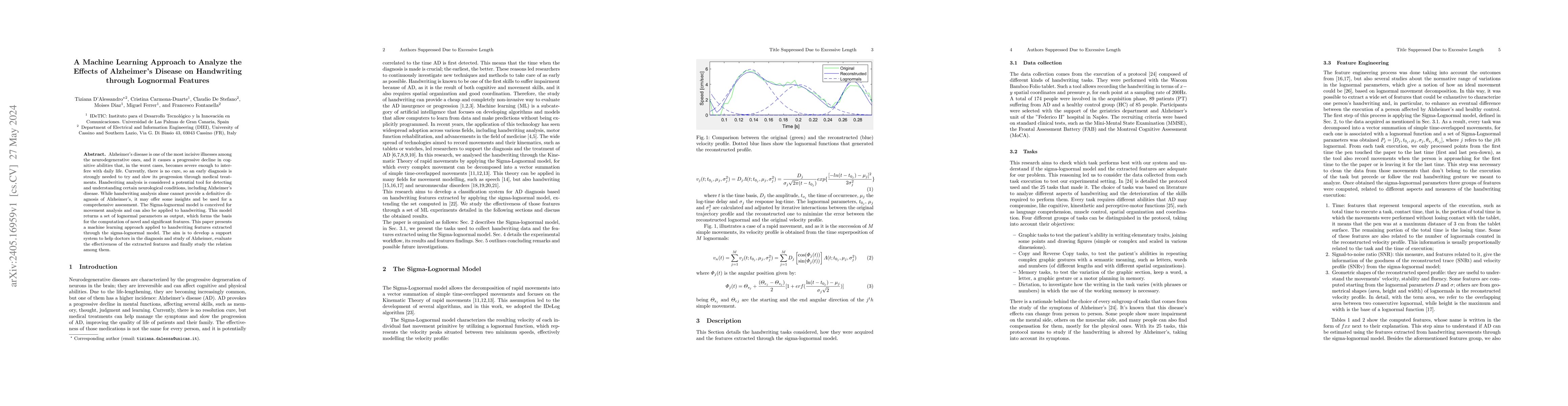 Thumbnail for A Machine Learning Approach to Analyze the Effects of Alzheimer's
  Disease on Handwriting through Lognormal Features