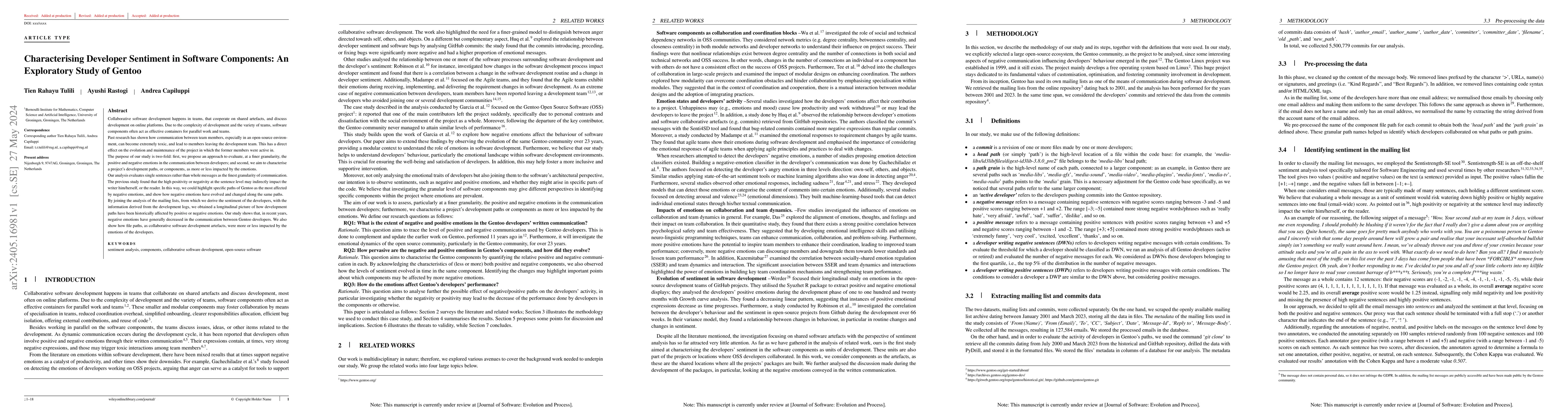Thumbnail for Characterising Developer Sentiment in Software Components: An
  Exploratory Study of Gentoo